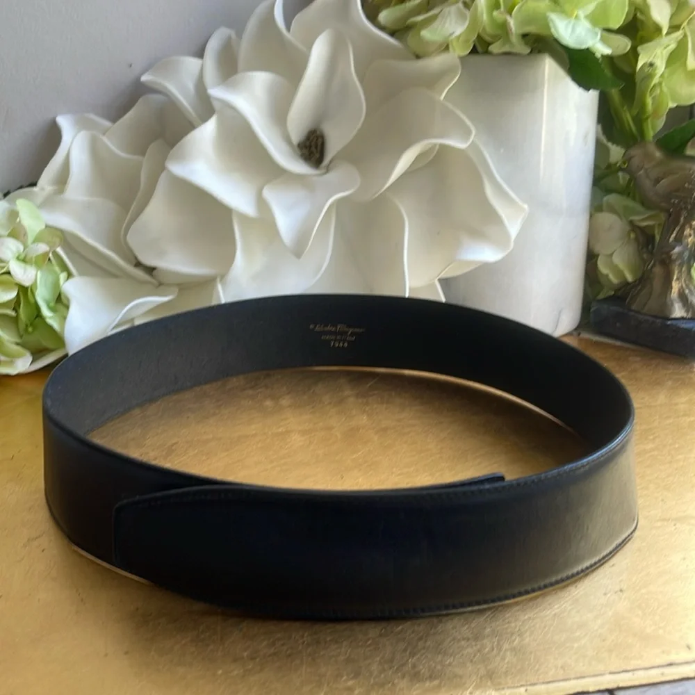 Salvatore Ferragamo Black Leather Hook and Loop 2” Belt
